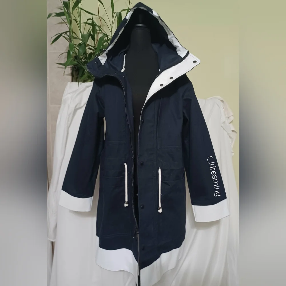 NWT Banana Republic Unisex Navy White Colorblock Hooded Parka Size Small